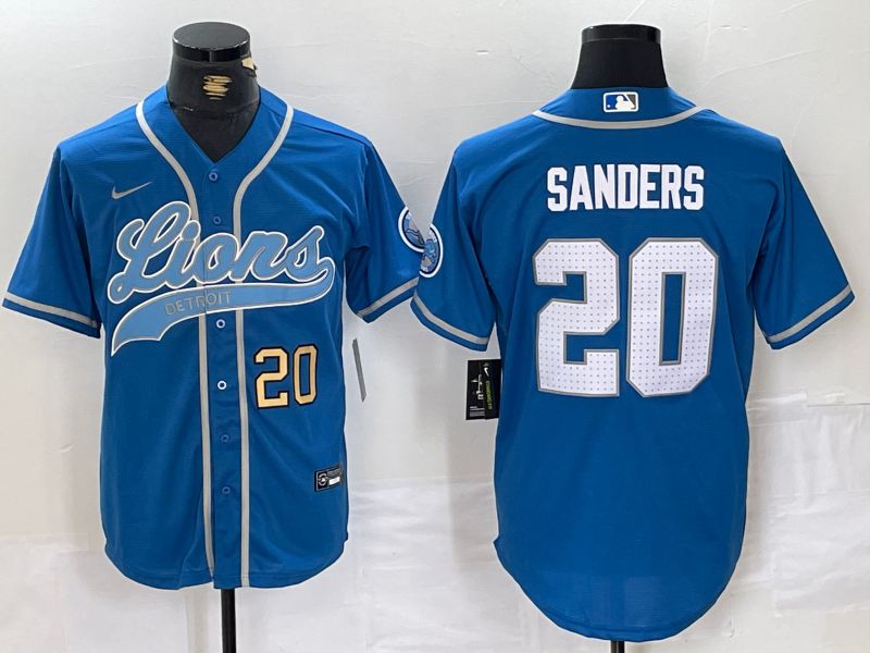 Men Detroit Lions 20 Sanders Blue Joint Name 2024 Nike Limited NFL Jersey style 2